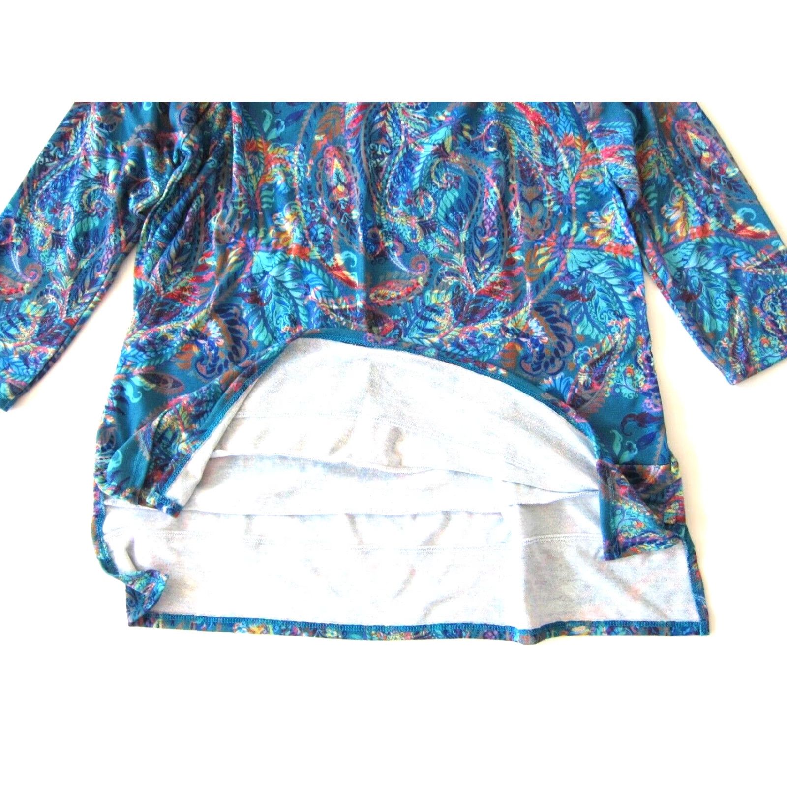 Soft Surroundings Soft Surroundings Blouse Tunic 3/4 Sleeve V-Neck PM Petite Women Blue Floral Stretch Blouse Size M / US 6-8 / IT 42-44 - 5 Thumbnail