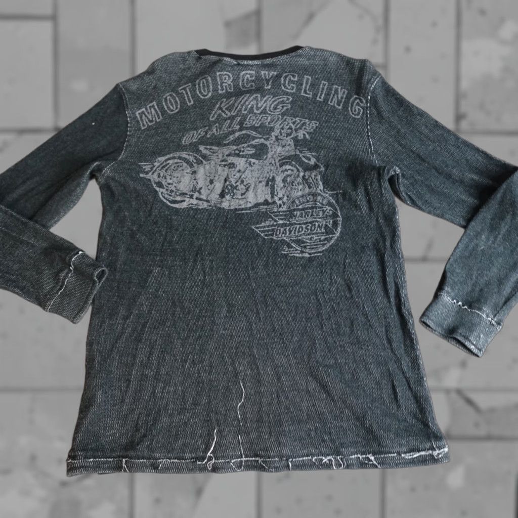 Harley Davidson Harley-Davidson Mens Shirt Medium Gray Black Henley Double Sided Distressed Size US M / EU 48-50 / 2 - 1 Thumbnail