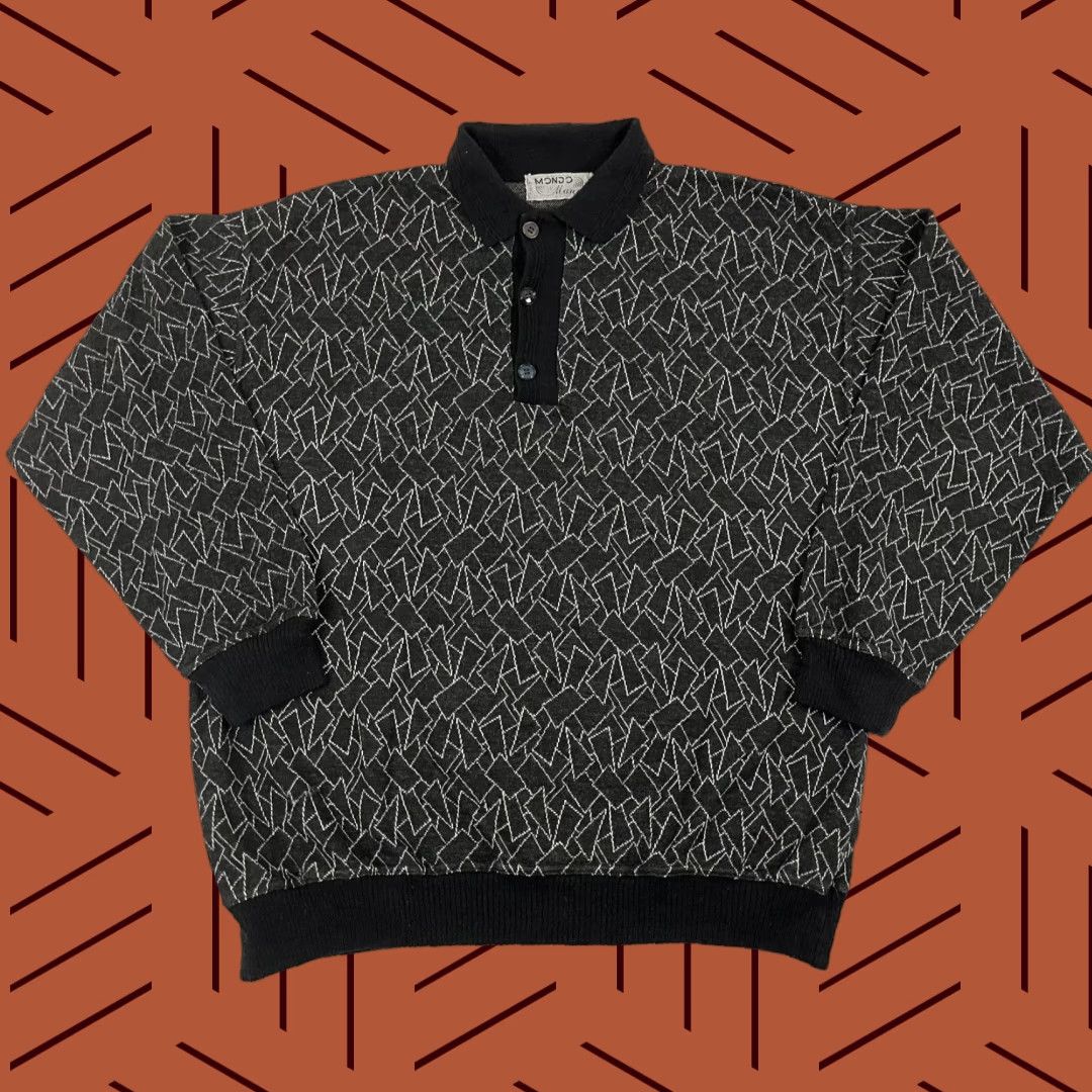 Vintage Mondo di Marco Sweater Polo Mens XL Wool Blend Gray Geometric 90s Grandpa Jumper Classic Retro Outdoor Vintage Geometric Knit Size US XL / EU 56 / 4 - 1 Thumbnail