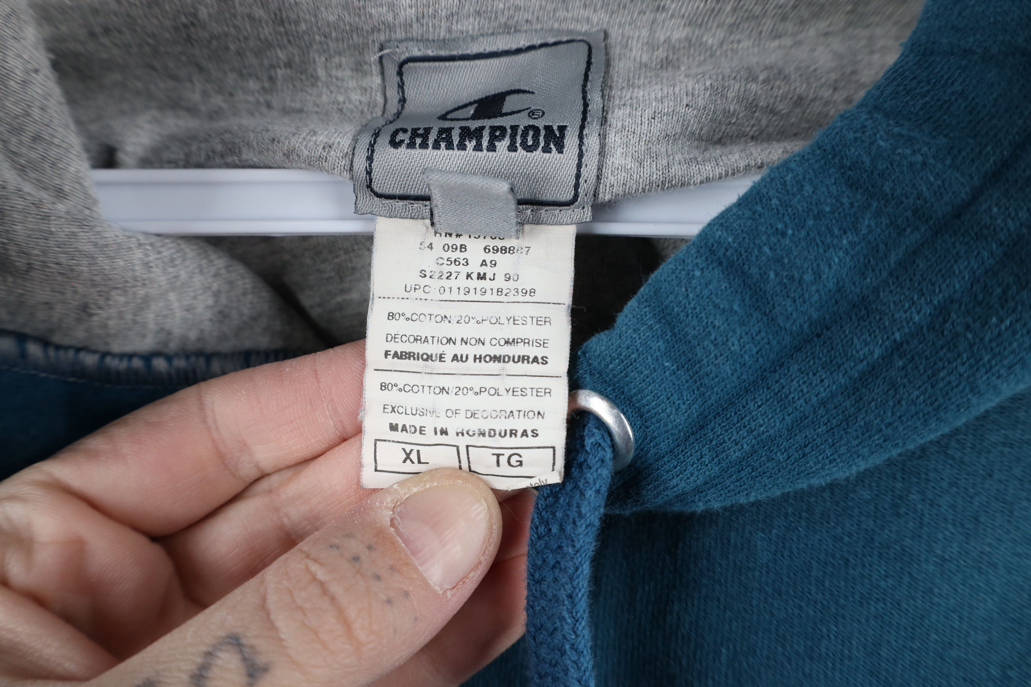 Champion × Vintage Vintage 90s Champion Classic Logo Hoodie Sweatshirt Blue Size US XL / EU 56 / 4 - 11 Thumbnail