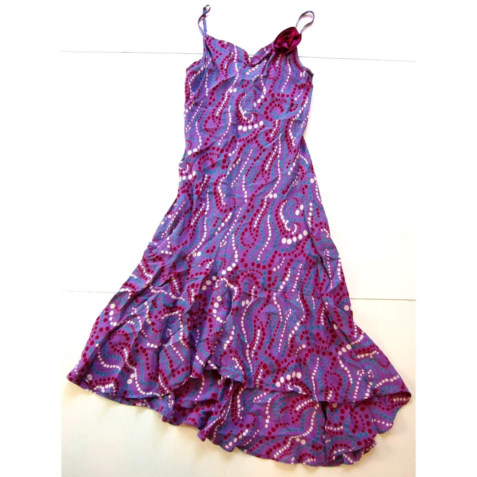 Vintage Angie 100% Rayon Purple Green White Polka Dot Midi Tank Slip Sun Dress Small Size S / US 4 / IT 40 - 2 Thumbnail