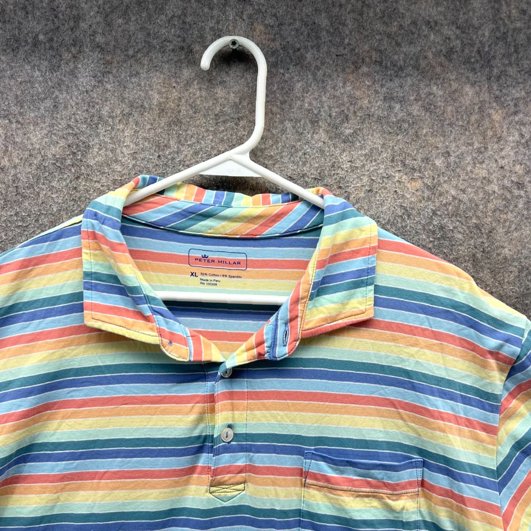 Peter Millar VINTAGE Peter Millar Polo Shirt Men XL Rainbow Cannon Beach Stripes Golf Logo Beach Pattern Short Sleeve Green 48in Chest Mens Size US L / EU 52-54 / 3 - 5 Thumbnail