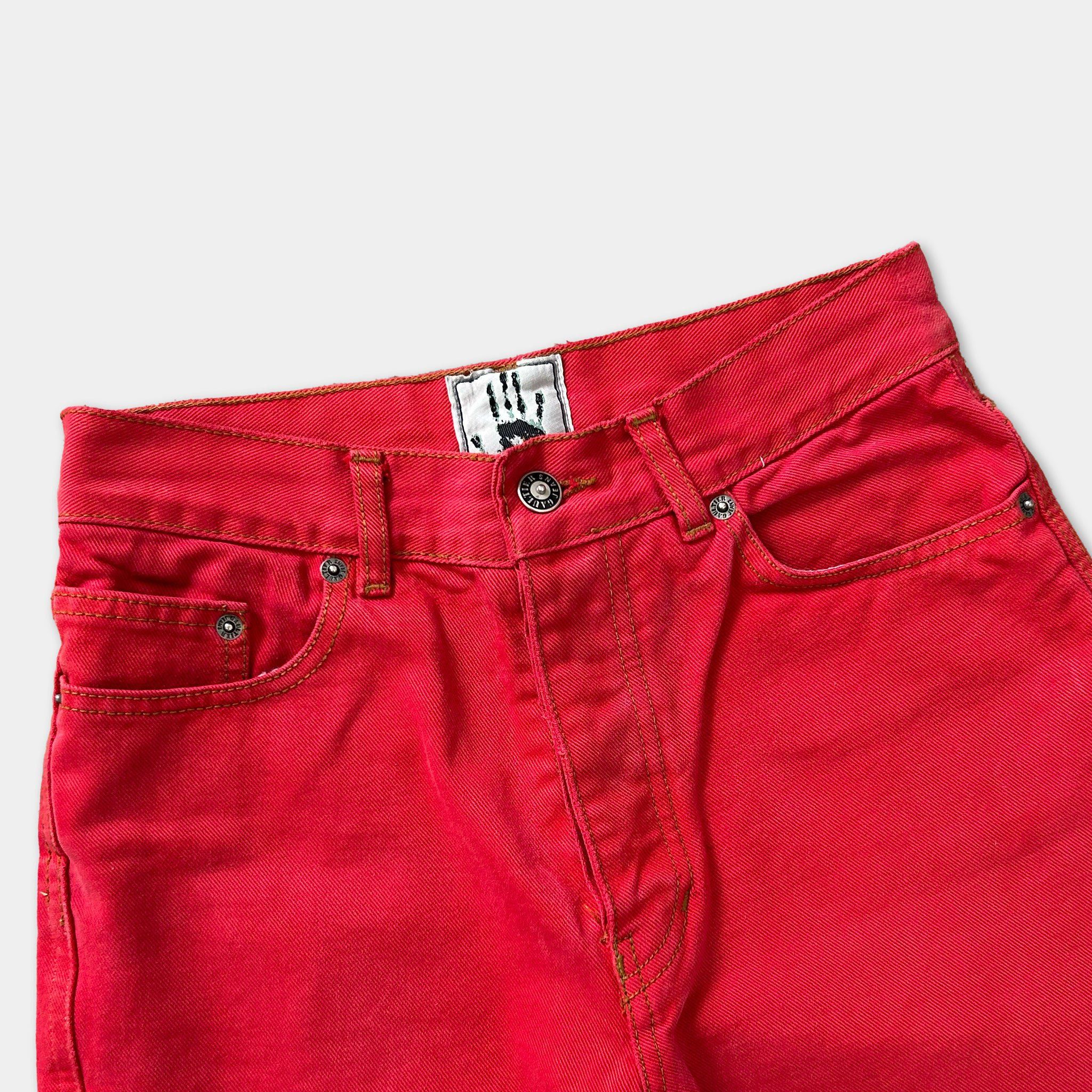 Jean Paul Gaultier Jean Paul Gaultier Red High Waisted Hand Print Jeans Size US 30 / EU 46 - 2 Thumbnail