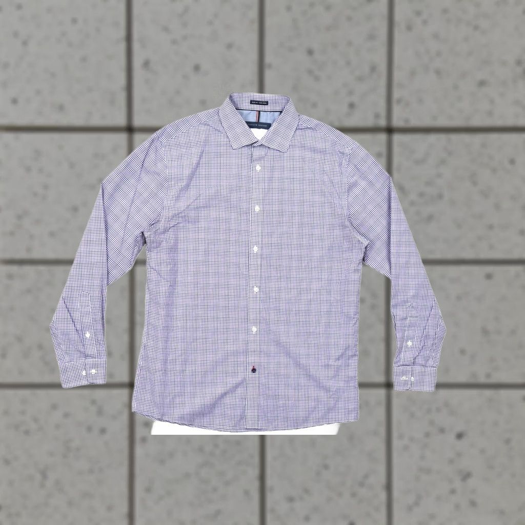 Tommy Hilfiger Tommy Hilfiger Men Shirt Slim Purple Gingham Check Non-Iron Button-Down Collared Dress Shirt 15.5 32/33 M Size Regular Womens? Size 40R - 1 Thumbnail