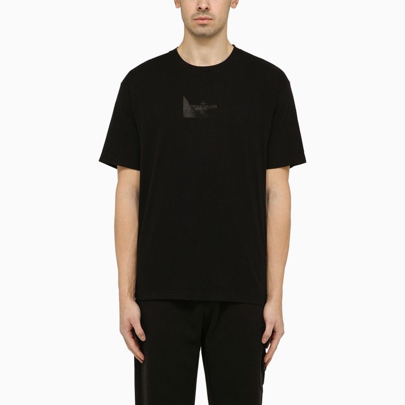image of Stone Island Black T-Shirt With Logo Print, Men's (Size Small)