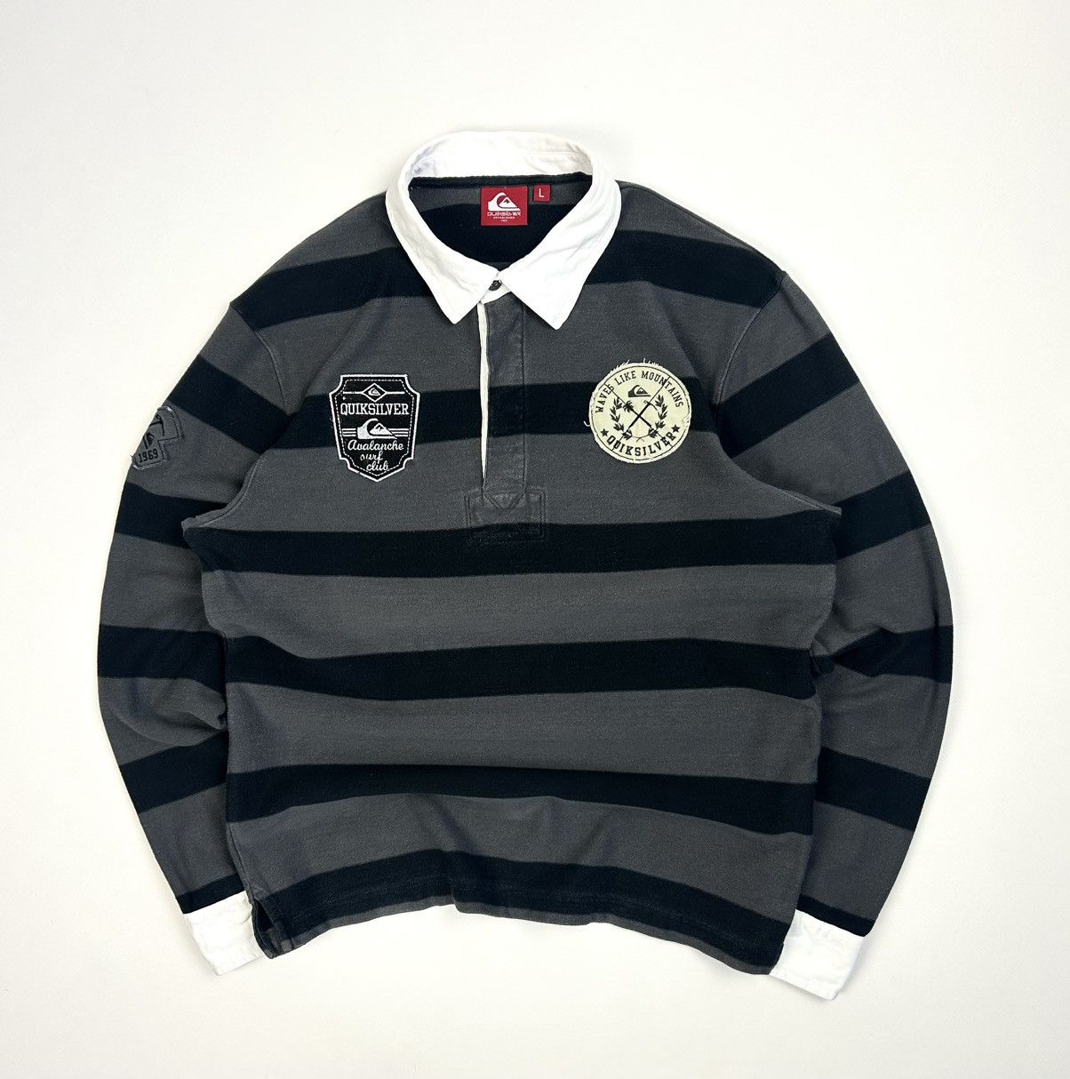 Quiksilver Vintage Quiksilver Striped Rugby Shirt Jersey Grey Y2K Size US L / EU 52-54 / 3 - 2 Thumbnail