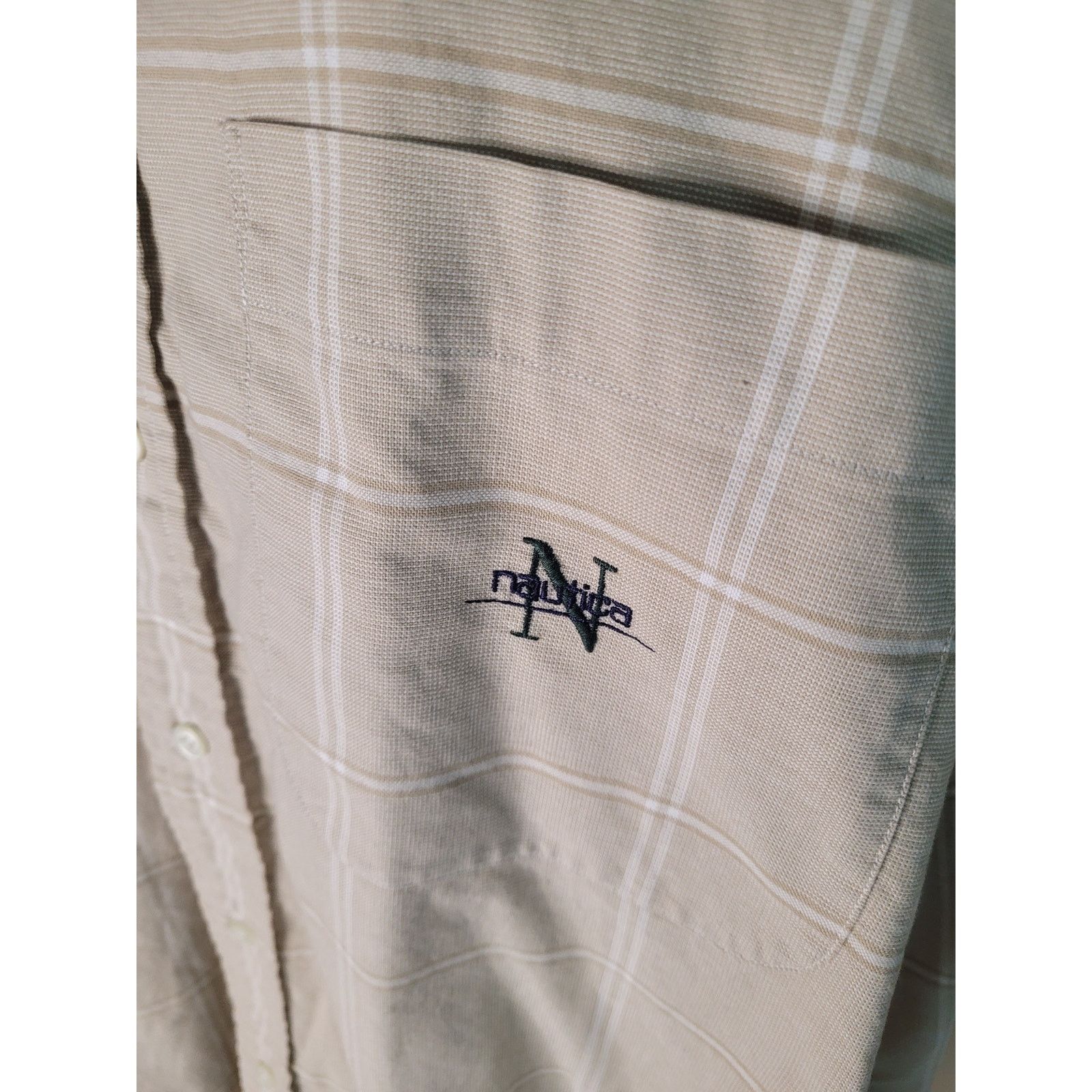 Nautica Nautica Mens Tan/White striped Shirt Button Up SZ Lg Size US L / EU 52-54 / 3 - 3 Thumbnail