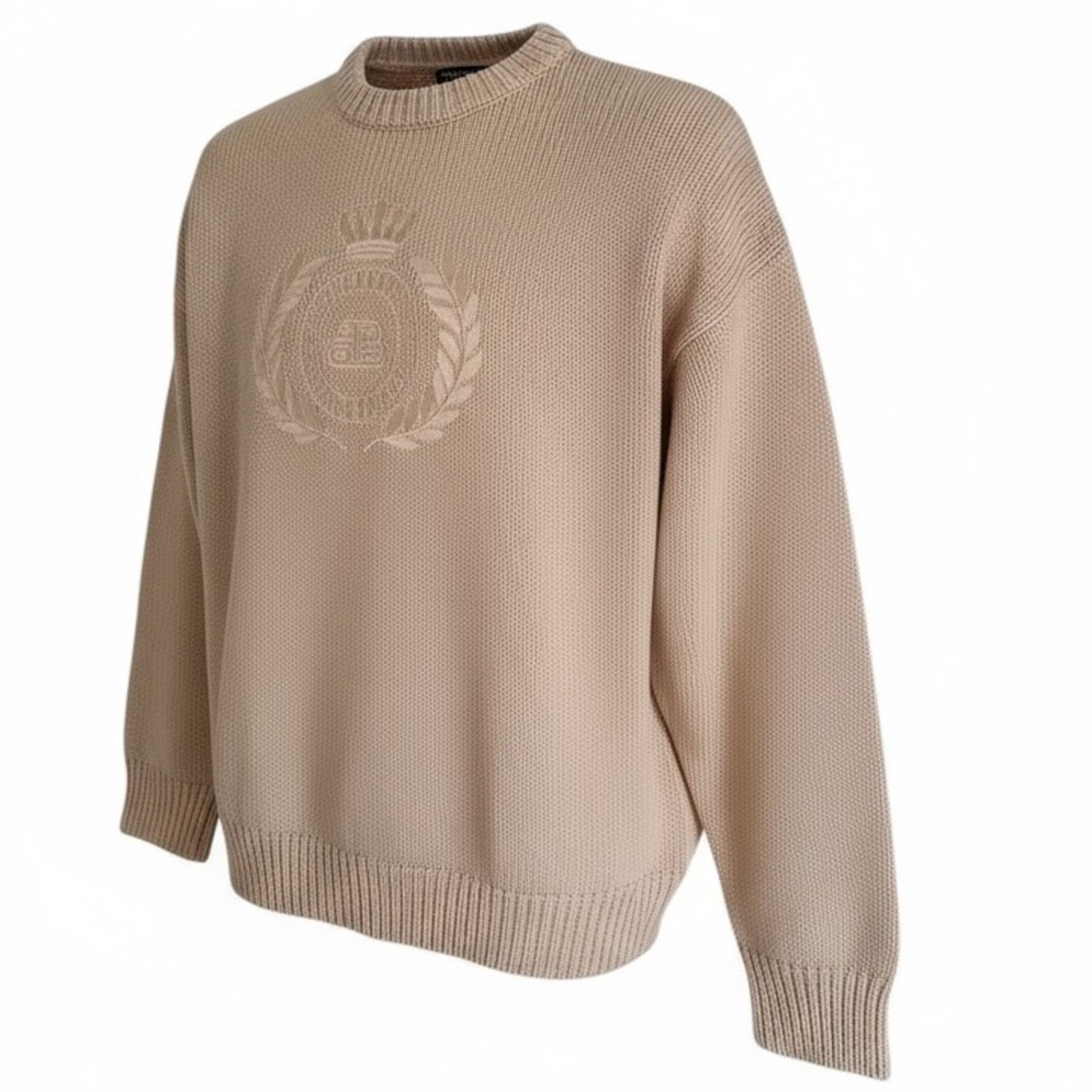 Balenciaga '21 Embroidered BB Crest Beige Cotton Jumper size Unifit M Size US M / EU 48-50 / 2 - 1 Thumbnail