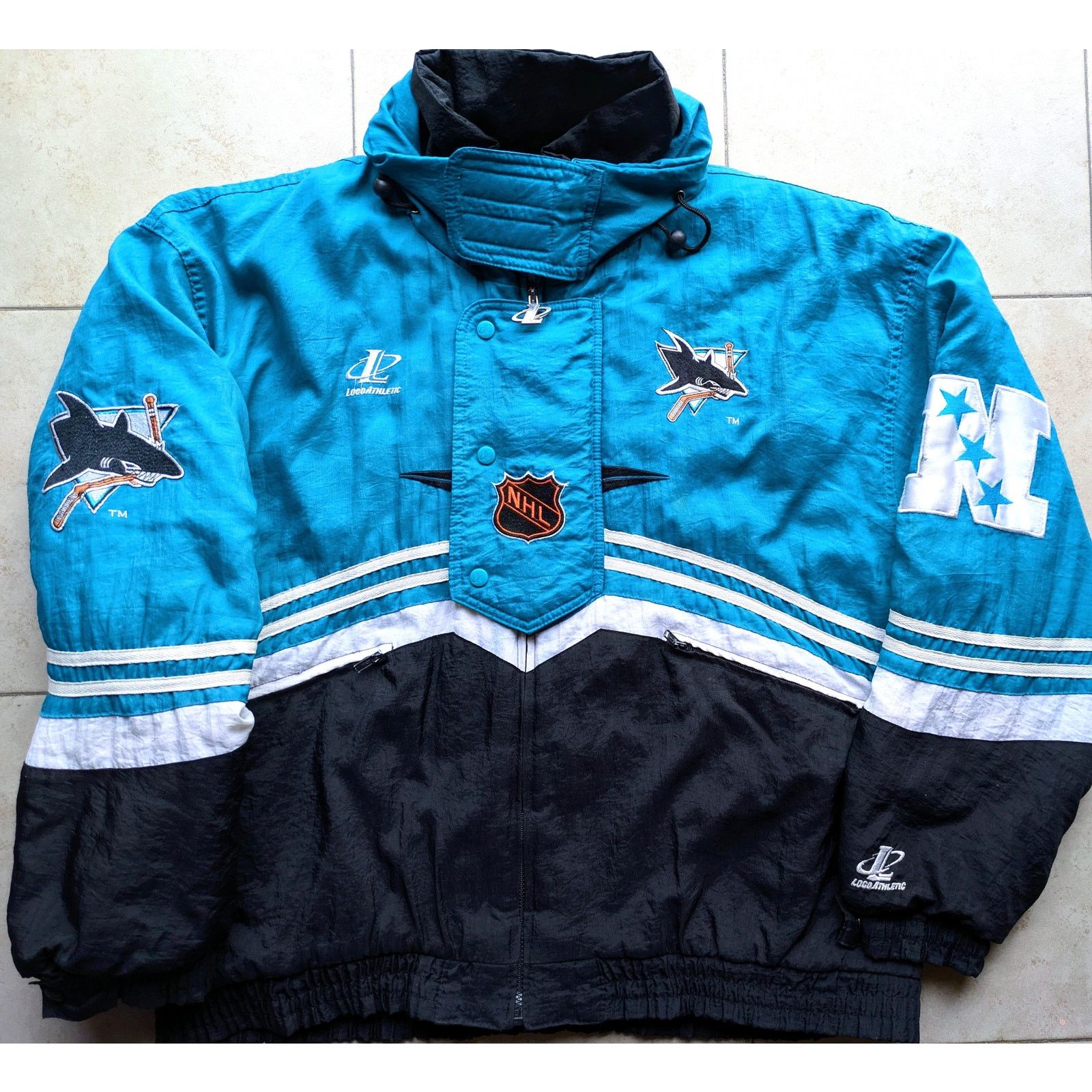 NHL × Starter San Jose Sharks 90s puffer jacket Spellout XL teal NHL vtg Size US XL / EU 56 / 4 - 2 Thumbnail