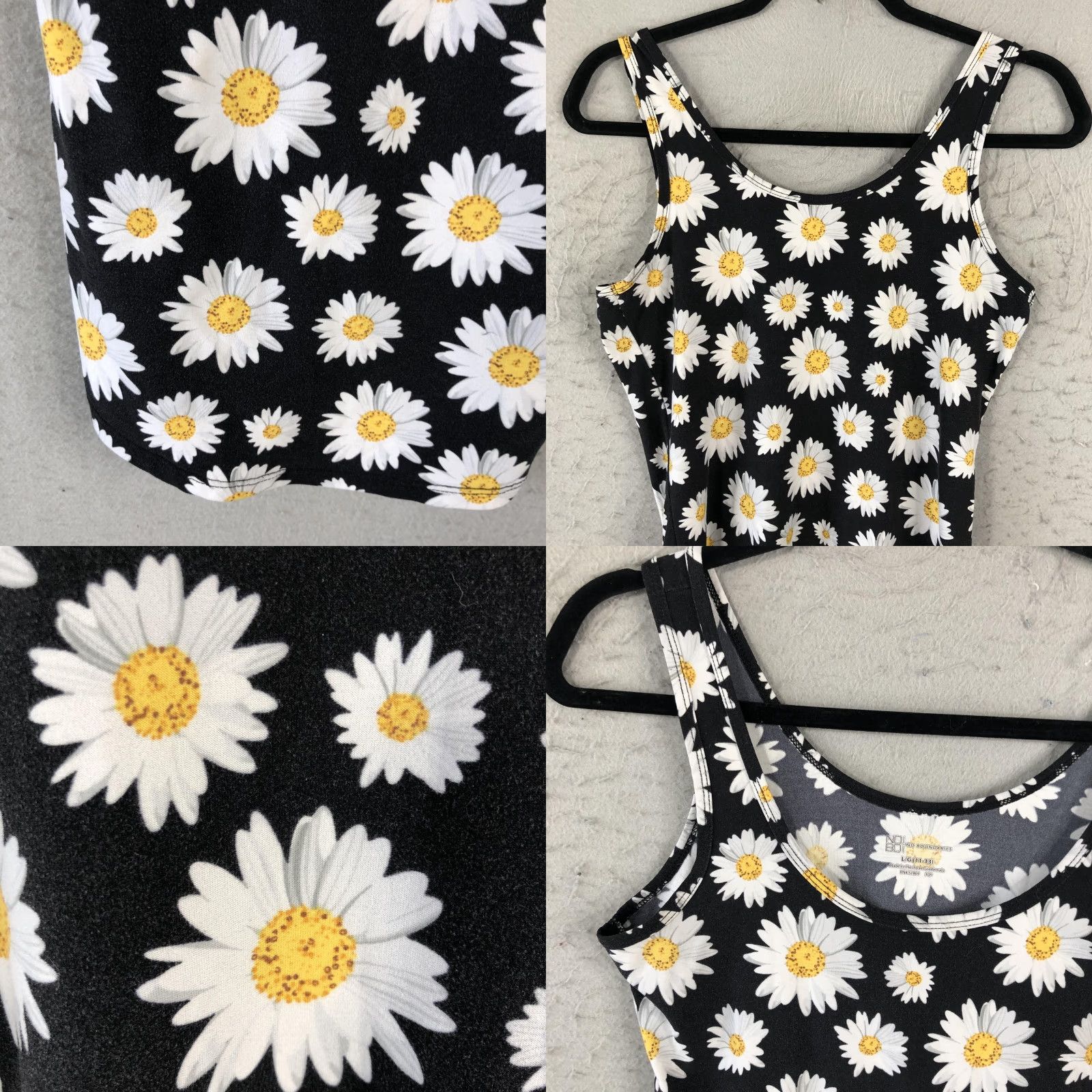 Vintage No Boundaries Tank Top Womens L Daisy Floral Print Stretch Sleeveless Summer RGB Black 90s Vintage? Size L / US 10 / IT 46 - 8 Thumbnail