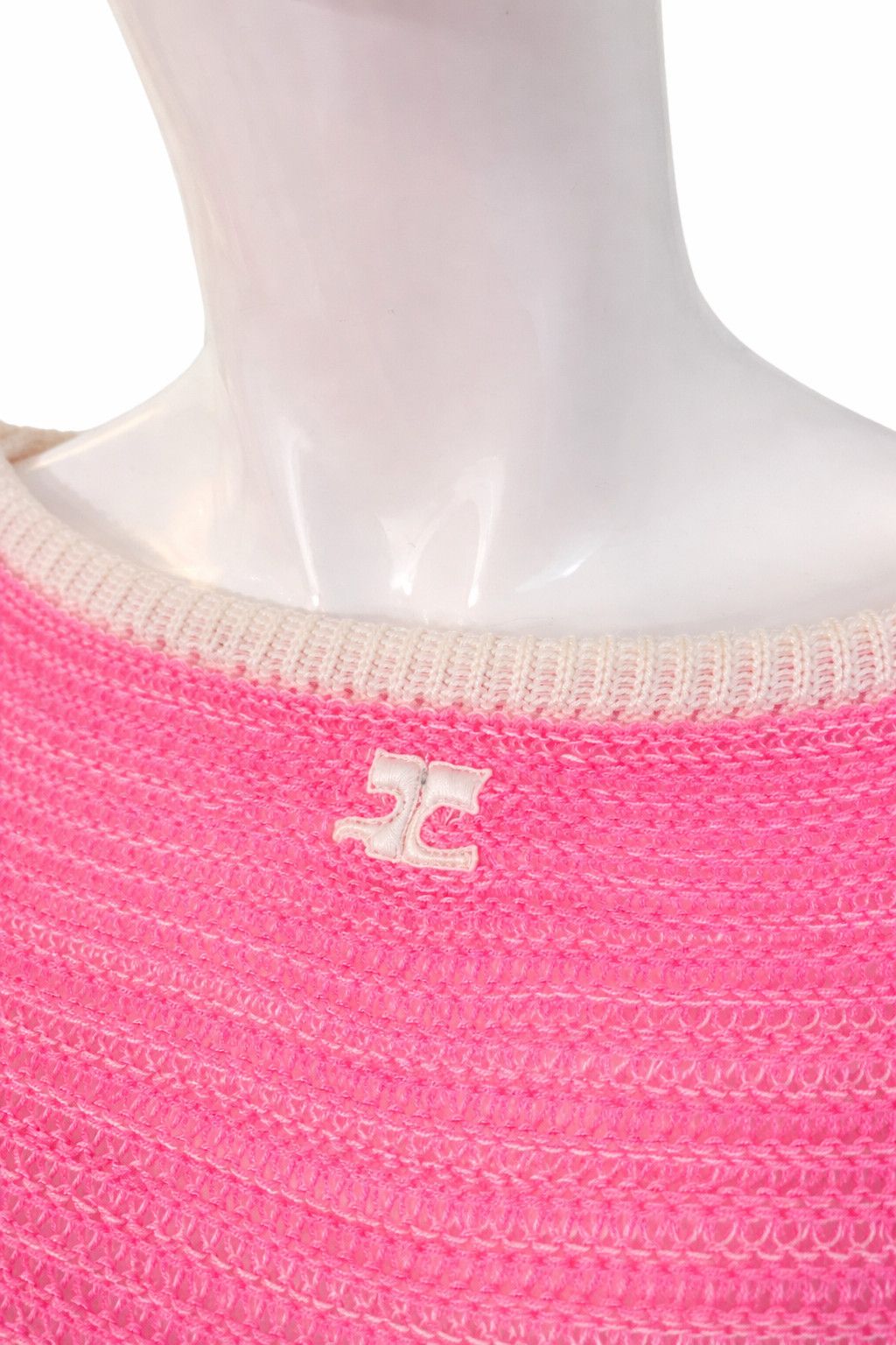 Courreges Courrèges Pink Knit Top - Crochet Logo Monogram Tee Pullover Size M / US 6-8 / IT 42-44 - 1 Thumbnail
