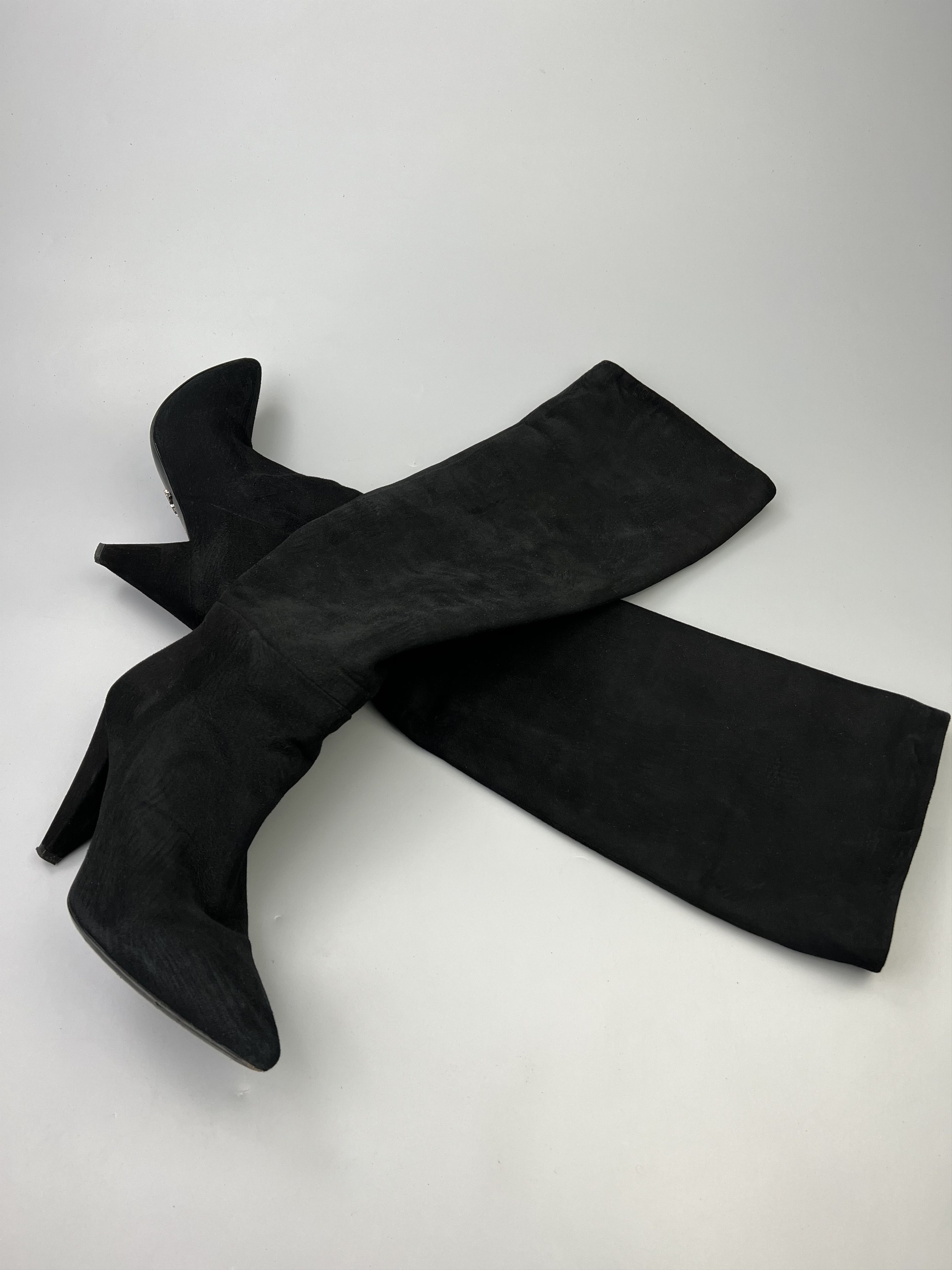 Prada Prada Black Suede Heel Knee Length Boots Size 34 Size US 4 / IT 34 - 1 Thumbnail
