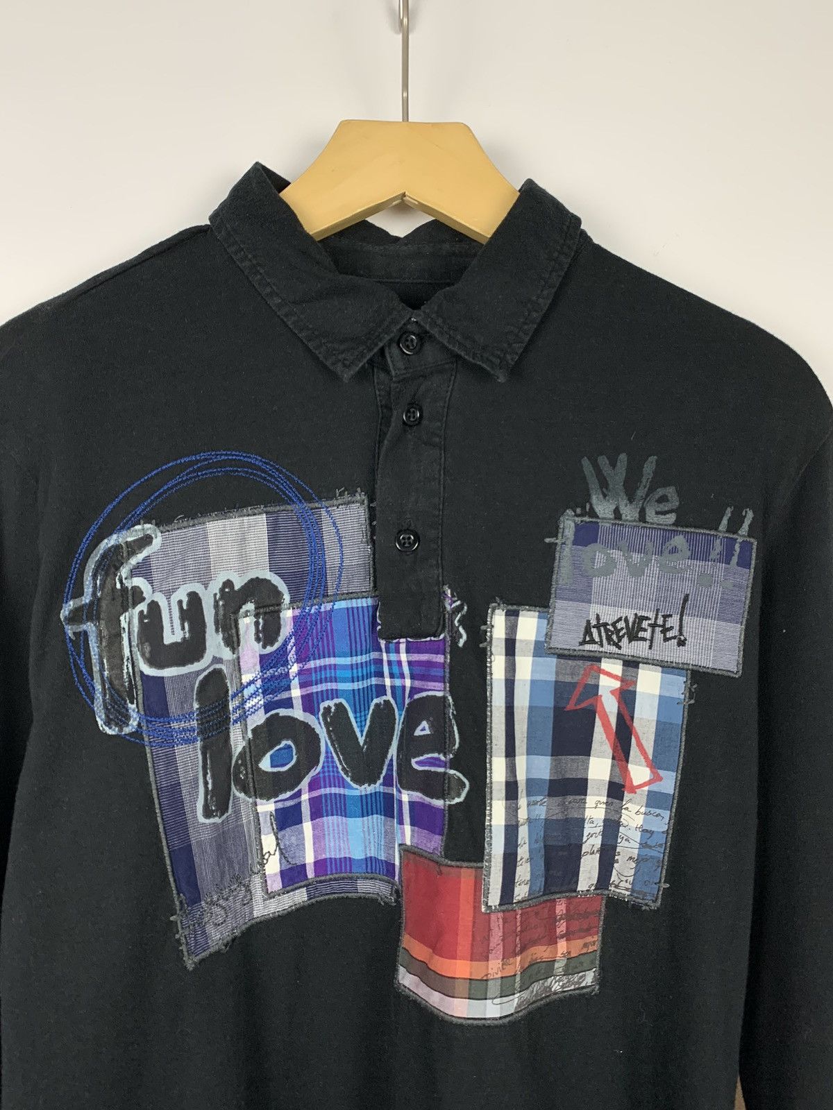 Desigual Desigual Polo Long Sleeve Shirt Patchwork Fun Love Y2K Sz S Size US S / EU 44-46 / 1 - 4 Thumbnail