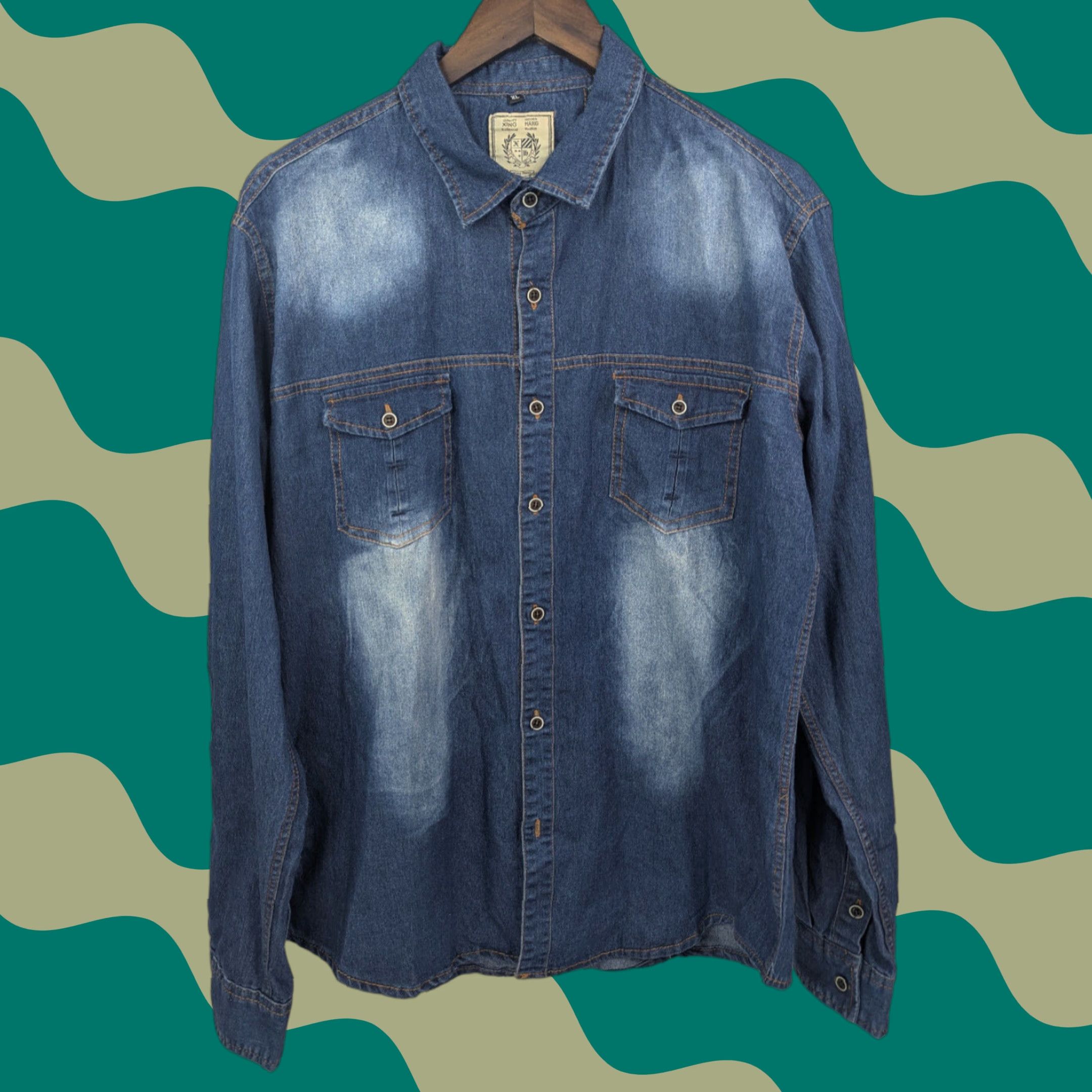 Doublet VINTAGE Denim Chambray Shirt XL Blue Button Up Roll Tab Double Pocket Long Sleeve Cotton Size US XL / EU 56 / 4 - 1 Thumbnail