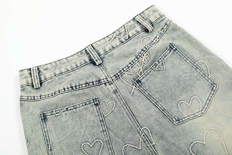 Vintage Street-style wide-leg heart-embroidered jeans Size US 32 / EU 48 - 5 Thumbnail