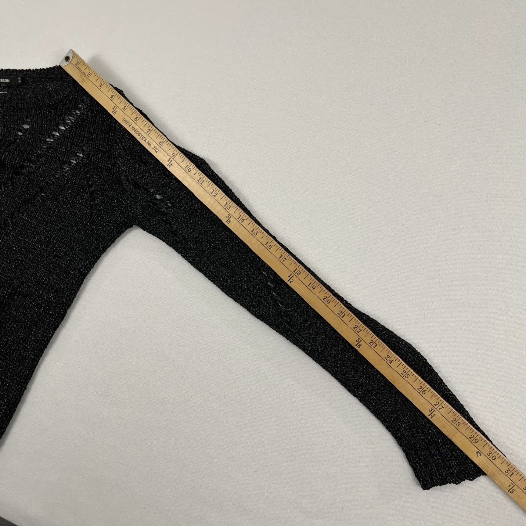 Vintage Tess Giberson Sweater Women Medium Black Shimmer Stretch Open Knit Crew Pullover Size M / US 6-8 / IT 42-44 - 6 Thumbnail