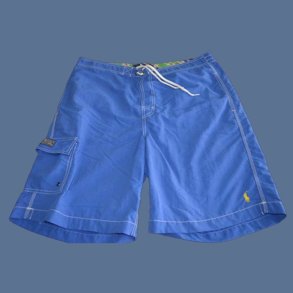 Polo Ralph Lauren VINTAGE Polo Ralph Lauren Swim Trunks Board Shorts Men L Blue Yellow Logo Drawstring Beach Surfing 90s Mens Size US L / EU 52-54 / 3 - 1 Thumbnail