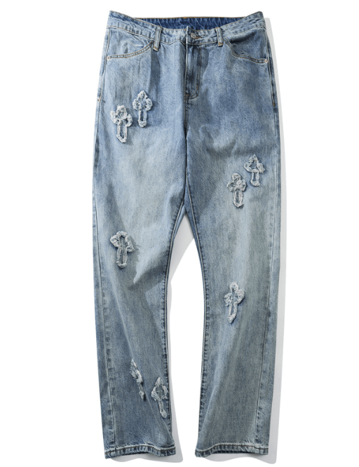 Japanese Brand Street cross trend retro straight washed jeans y2k Size US 32 / EU 48 - 5 Thumbnail