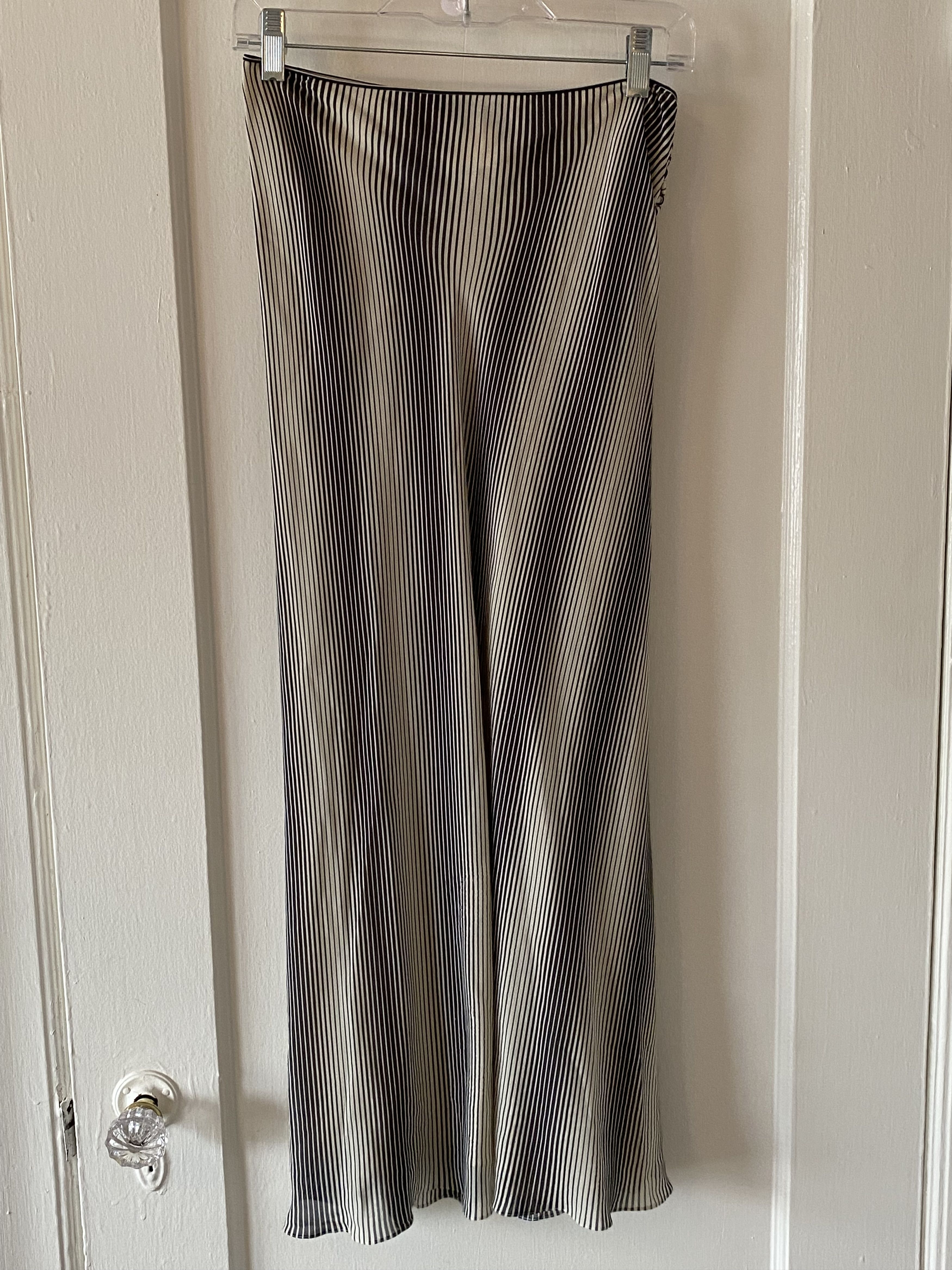 Long silk asymmetrical optical illusion skirt