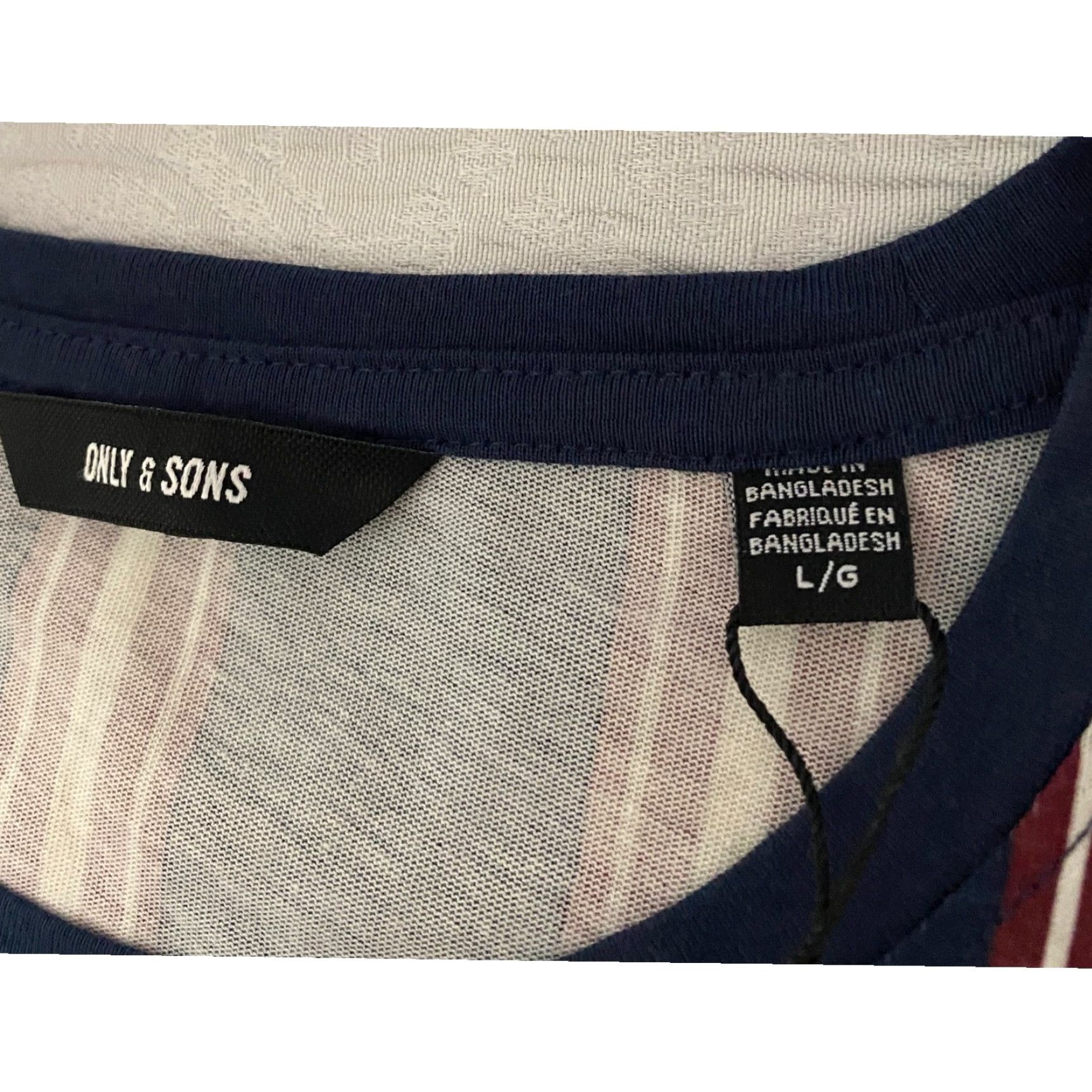 ONLY & SONS ONLY & SONS T-Shirt Mens L Blue Striped Short Sleeve Casual Top Crew Neck Cotton Regular Fit Size US L / EU 52-54 / 3 - 3 Thumbnail