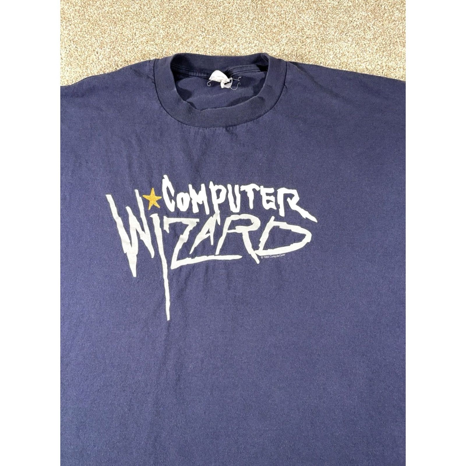Jerzees VINTAGE 90s Computer Wizard Graphic T Shirt JERZEES Adult XL Blue Men Regular Short Sleeve Crew Neck Size US XL / EU 56 / 4 - 2 Thumbnail