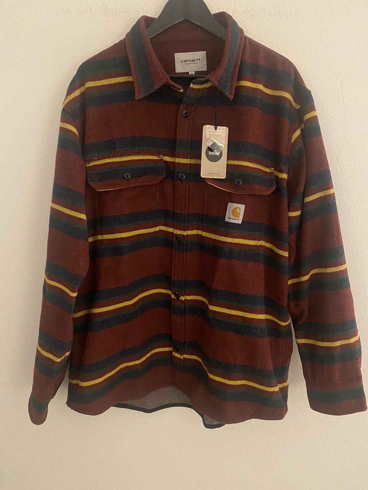 image of Carhartt Wip Oregon Stripe Shirt Jacket NWT in Bordeaux, Men's (Size 2XL)