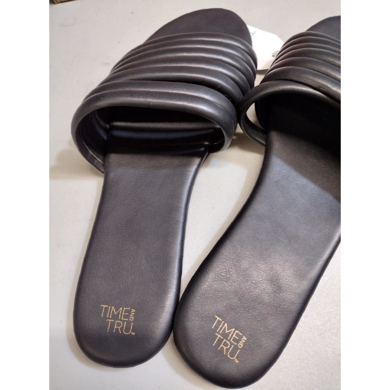 Vintage Time and Tru Women's Sandal Black Memory Foam Size 11 Multi-Band Slide Flat Size US 11 / IT 41 - 2 Thumbnail