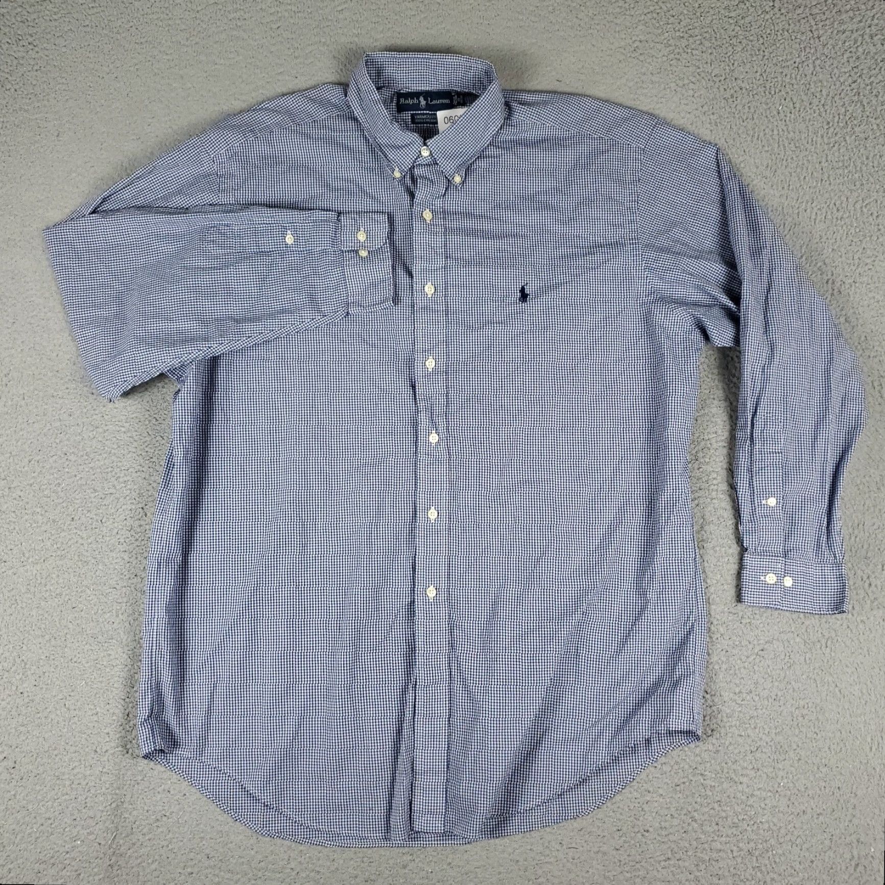 Ralph Lauren VINTAGE Ralph Lauren Dress Shirt Men Size 17 Blue Check Cotton Long Sleeve Button Up Size 46R - 3 Thumbnail