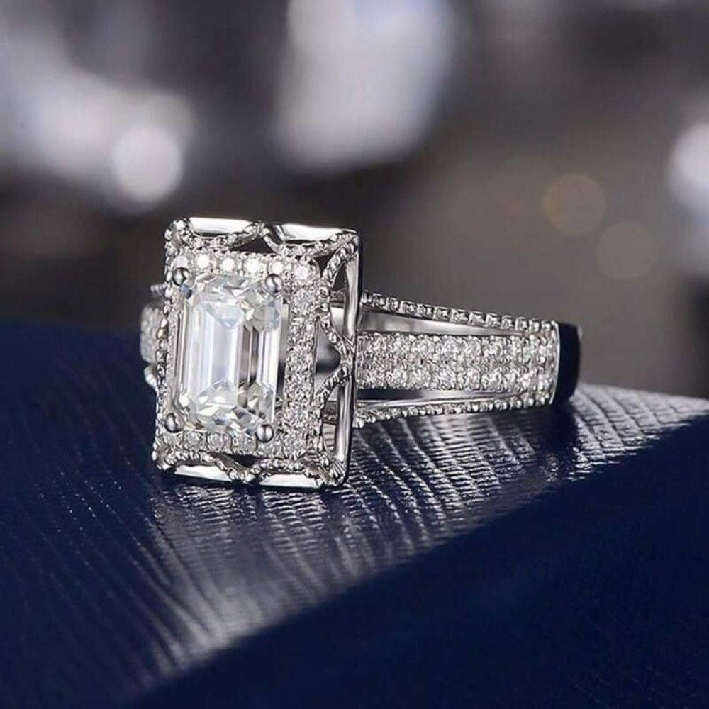 Designer 925 Sterling Silver Square Cut Inlaid Engagement Ring Size ONE SIZE - 3 Thumbnail