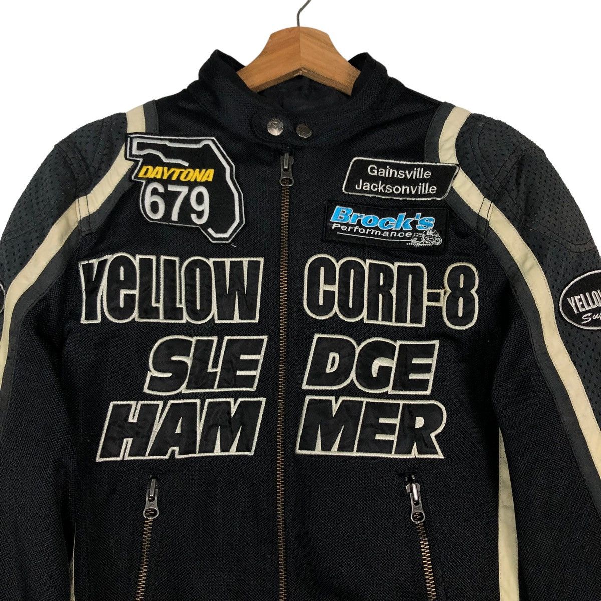🔥VINTAGE BIKER RACING JACKET YELLOW CORN SLEDGE HAMMER