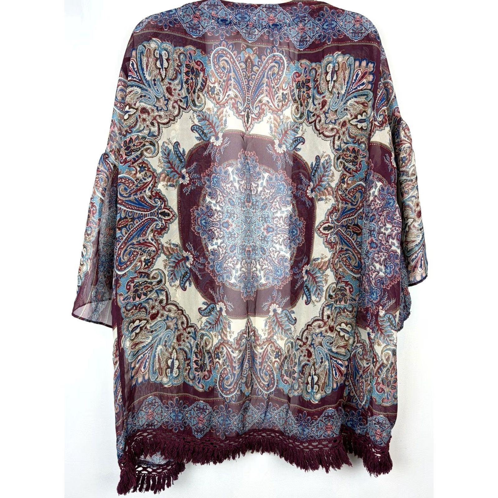Layer 8 UMGEE Burgundy Floral Kimono Womens S Kimono Lightweight Open Boho Casual Color Red Size S / US 4 / IT 40 - 2 Thumbnail