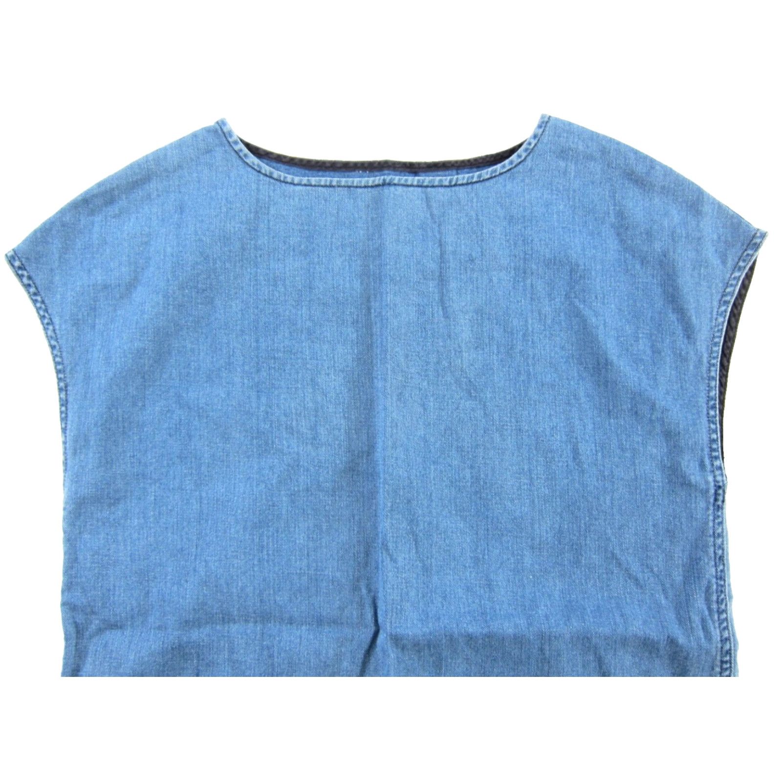 Vintage Wilfred Free Blue Denim Jean Cap Sleeve Pocket Raw Edge Mini Dress Medium Size 32" / US 10 / IT 46 - 3 Thumbnail