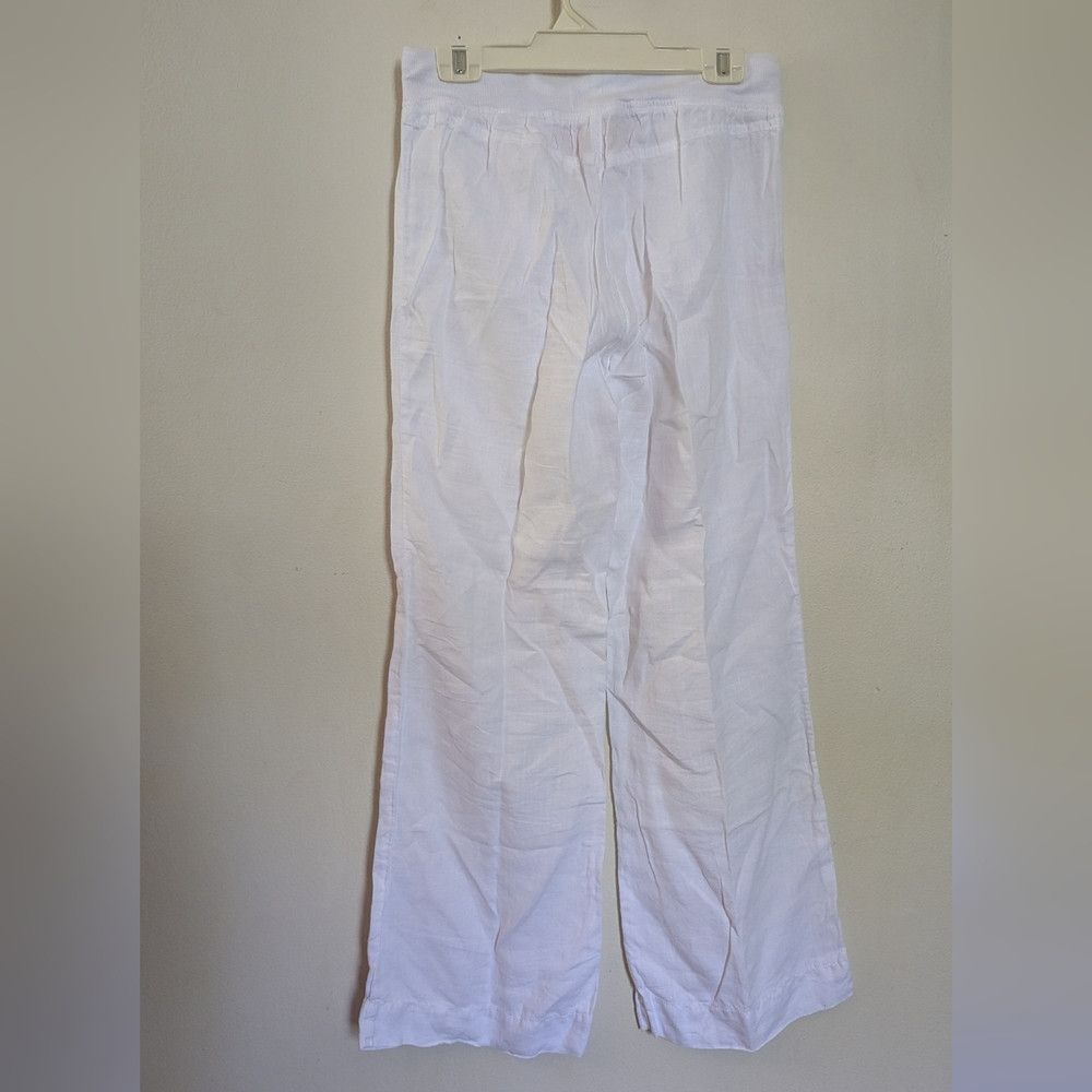 Bella Dahl Bella Dahl White Linen Wide Leg Pants Drawstring Waist Wome Size 30" / US 8 / IT 44 - 2 Thumbnail