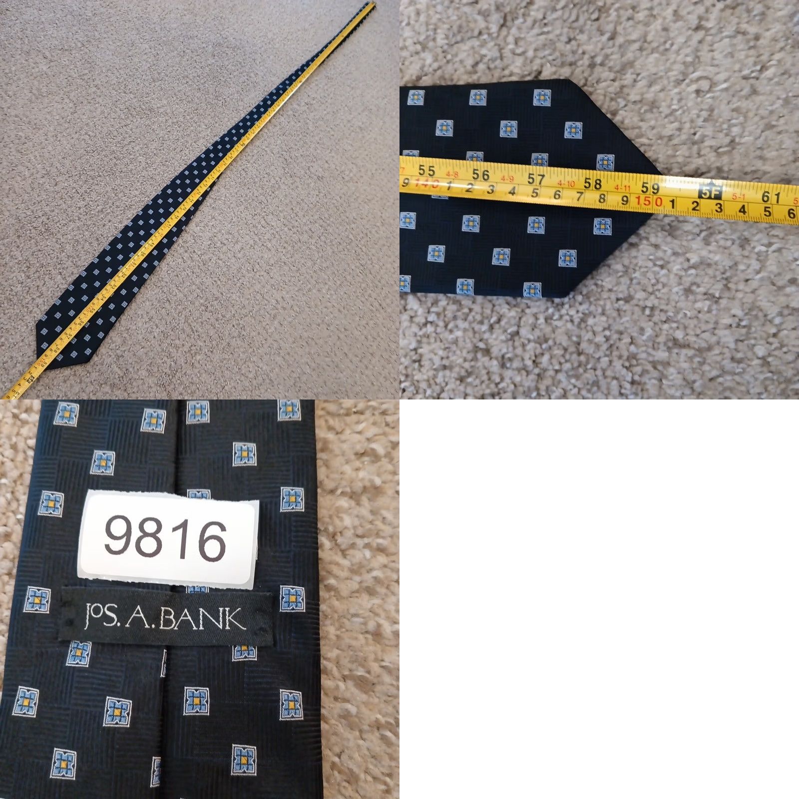 Jos. A. Bank Jos A Bank Tie Navy Blue Geometric Silk USA 59" One Size Men Tie Classic 57"-60" Pointed Blue Size ONE SIZE - 8 Thumbnail