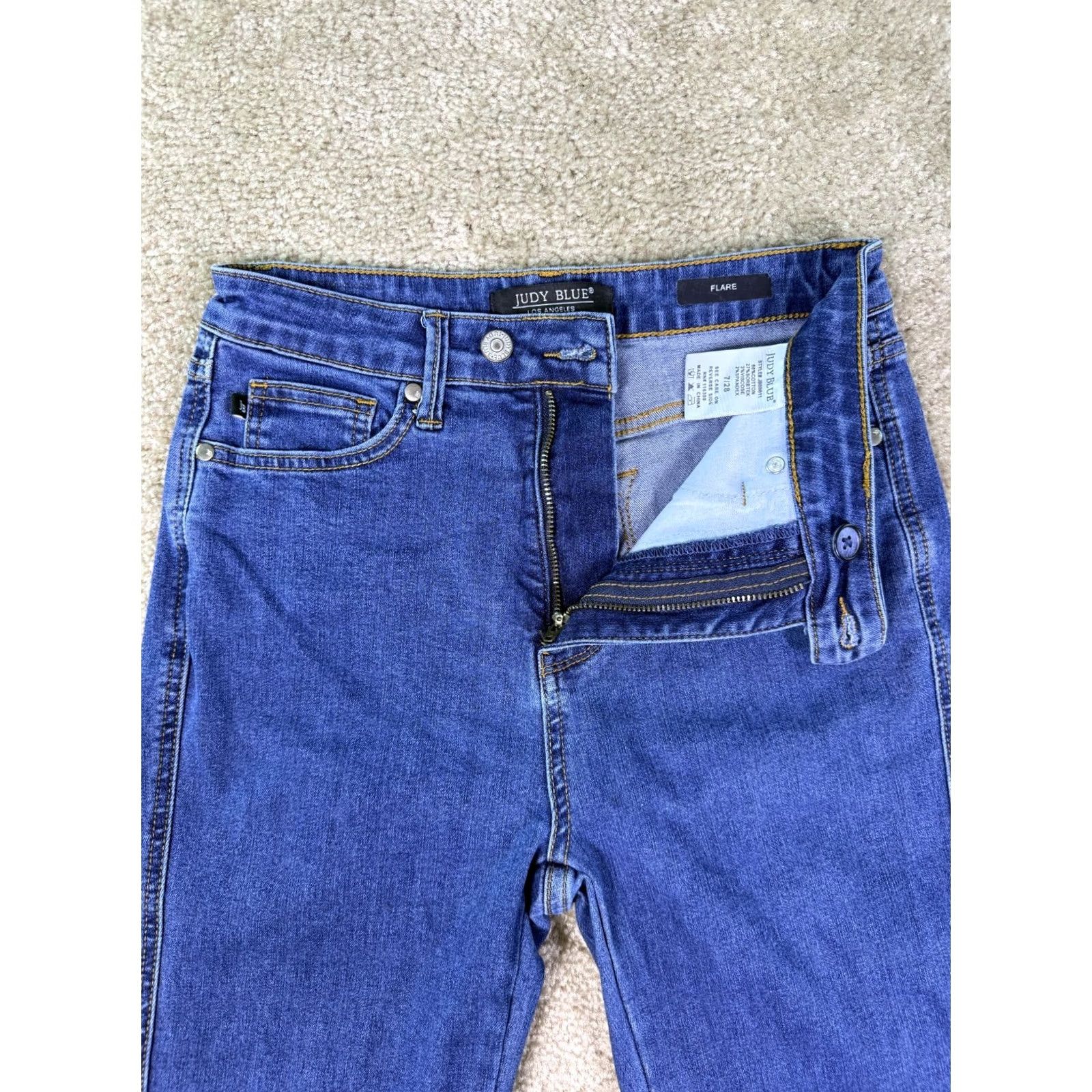 Vintage Judy Blue Jeans Womens Size 7/28 Flare Dark Wash High Rise Stretch Raw Hem F649 Size 28" / US 6 / IT 42 - 3 Thumbnail
