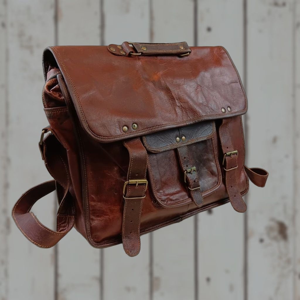 Vintage VINTAGE Handmade Leather Shoulder Bag Mens Medium Brown 90s Satchel Bag with Adjustable Strap Buckle Zip Size ONE SIZE - 1 Thumbnail