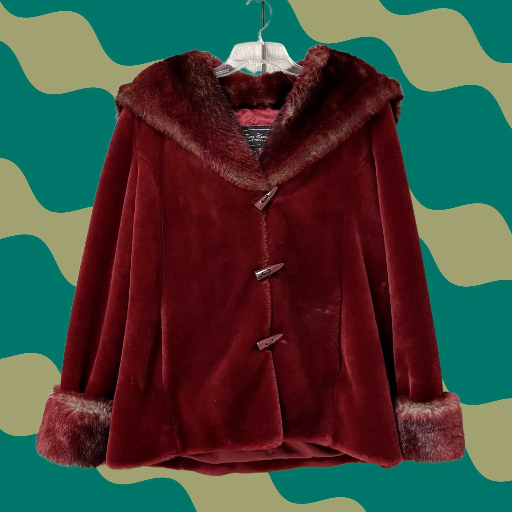 Vintage VTG Terry Lewis Women Ruby Red Faux Fur Hooded Toggle Coat Jacket w/ Gloves M Coat Women Red 90s City Designer Gloves Included Size M / US 6-8 / IT 42-44 - 1 Thumbnail