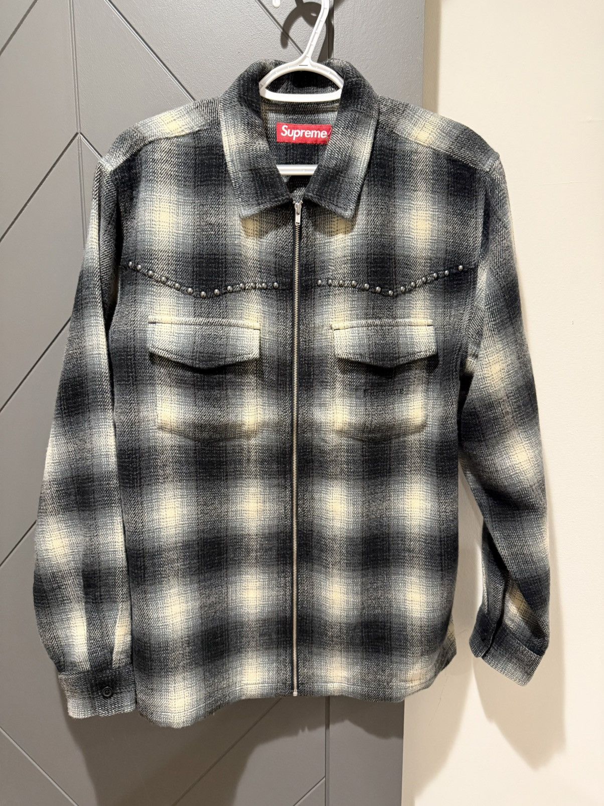 Supreme Studded Shadow Plaid Zip Up Shirt Size US M / EU 48-50 / 2 - 1 Thumbnail