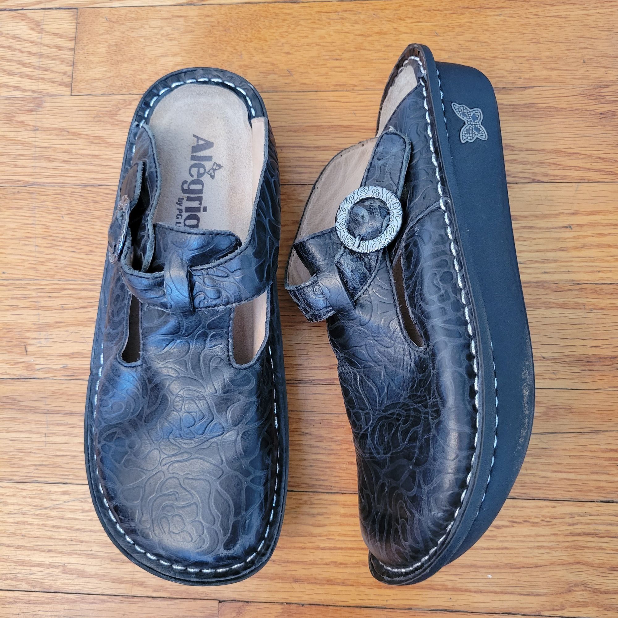 Vintage Alegria Leather Mules Buckle 37 Black Mary Janes ALG 531 Cla Size US 7 / IT 37 - 1 Thumbnail