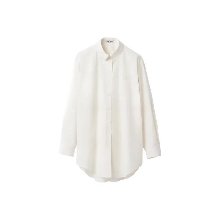 Miu Miu Miu Miu SS24 Logo Embroidered Long Sleeve Shirt 0079 Size S / US 4 / IT 40 - 1 Thumbnail