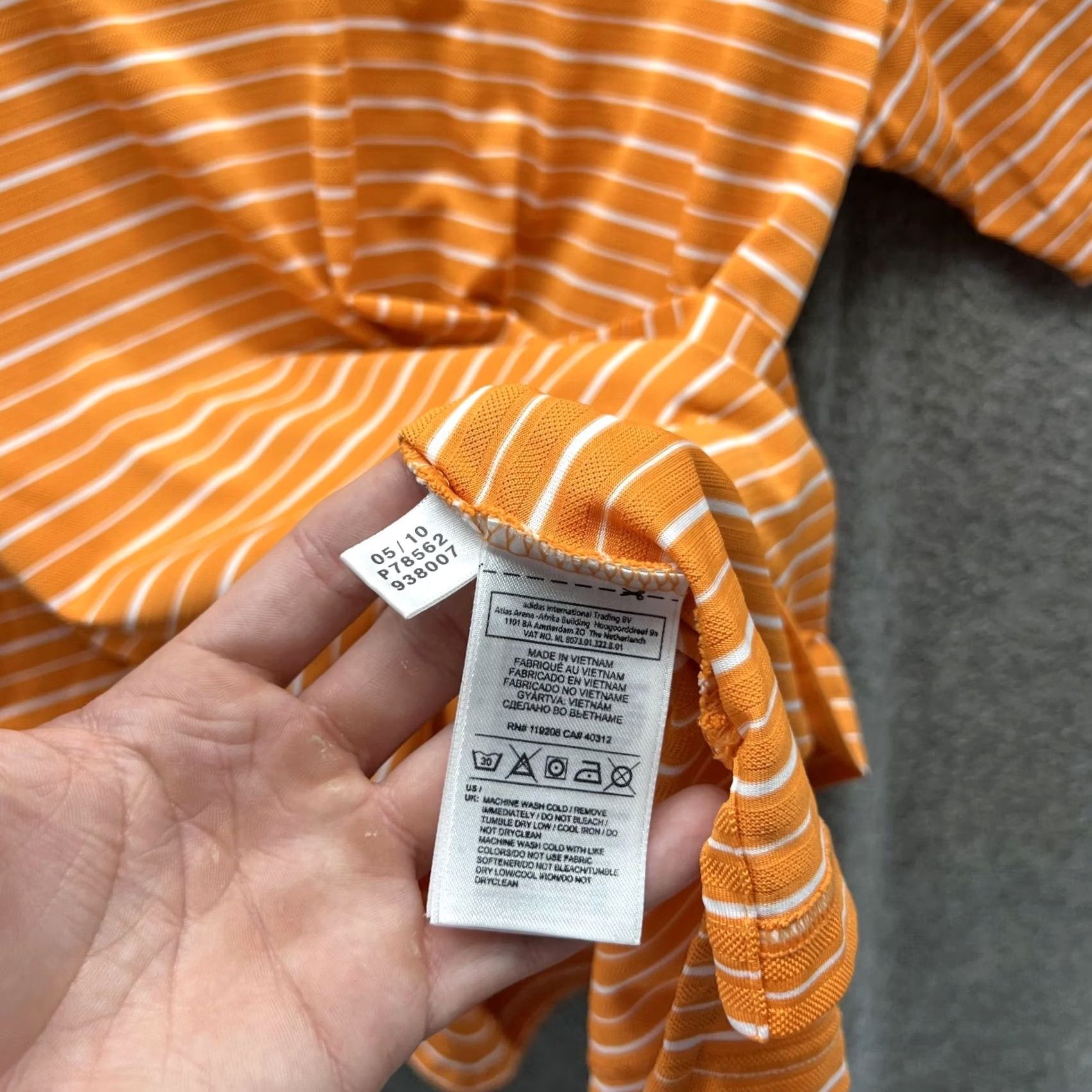 Adidas Adidas Polo Shirt Men Large Orange White Striped Clima Lite Polyester Golf Size US L / EU 52-54 / 3 - 6 Thumbnail