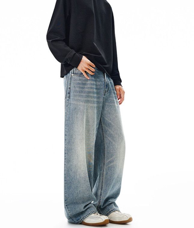 Vintage Punk washed distressed wide-leg men's scimitar jeans Size US 32 / EU 48 - 3 Thumbnail