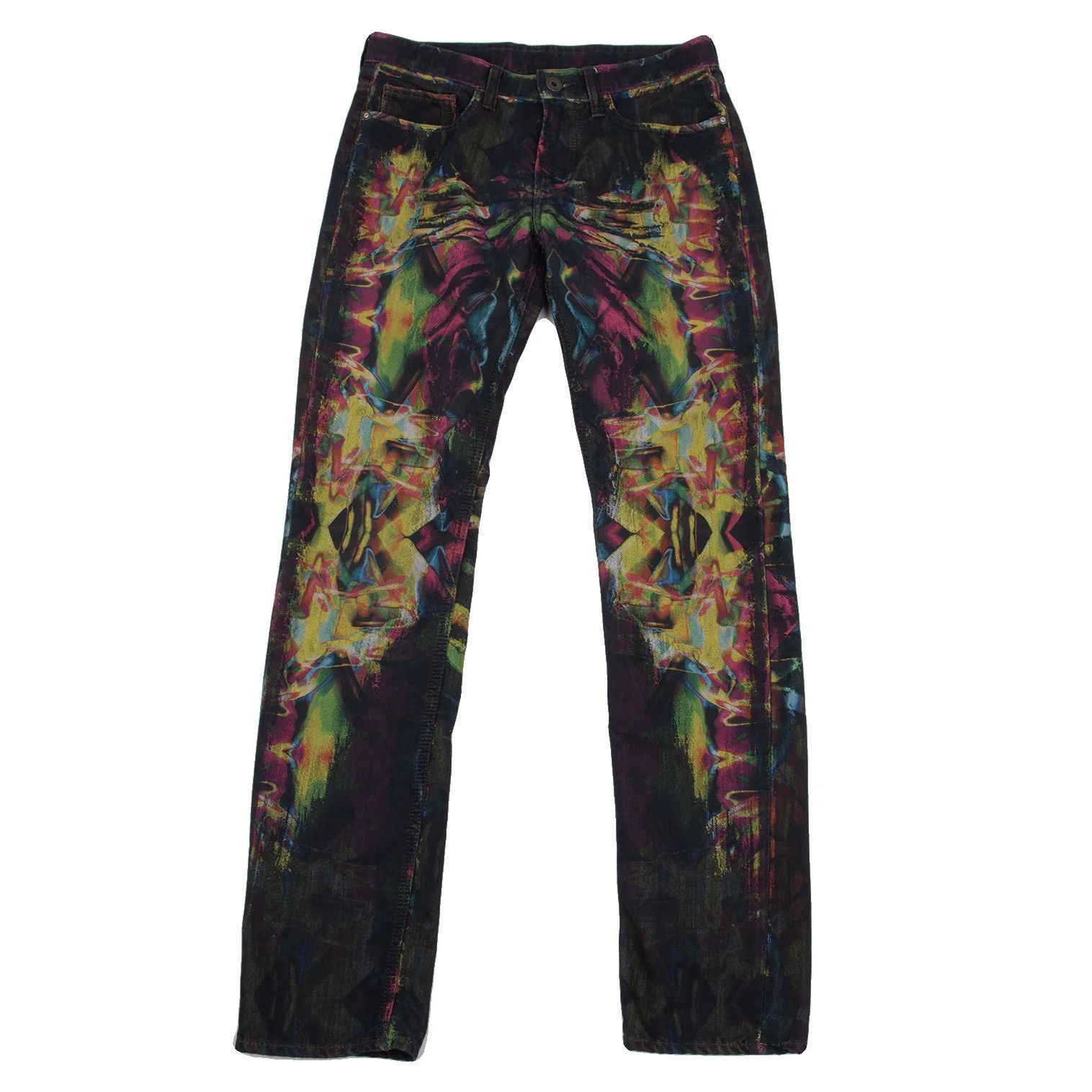 Kaleidoscope Jacquard Washed Denim Pants in Yellow Multi