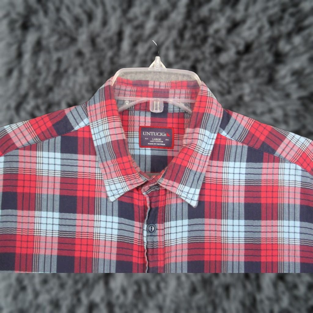 UNTUCKit UNTUCKit Shirt Mens Large Red Blue Plaid Long Sleeve Button-Down Casual Cotton Size US L / EU 52-54 / 3 - 1 Thumbnail