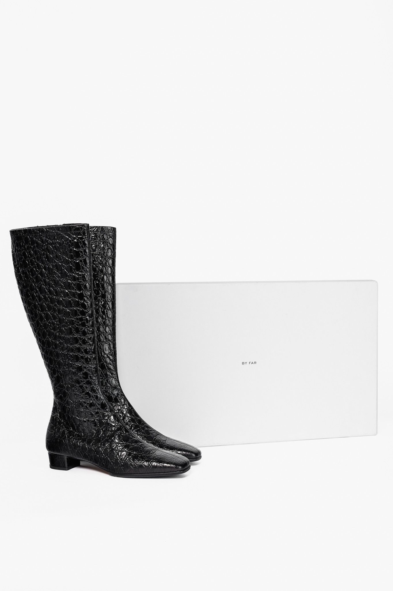 By Far BY FAR Edie Circular Croco-Embossed Leather Knee-High Boots Size US 8.5 / IT 38.5 - 10 Thumbnail
