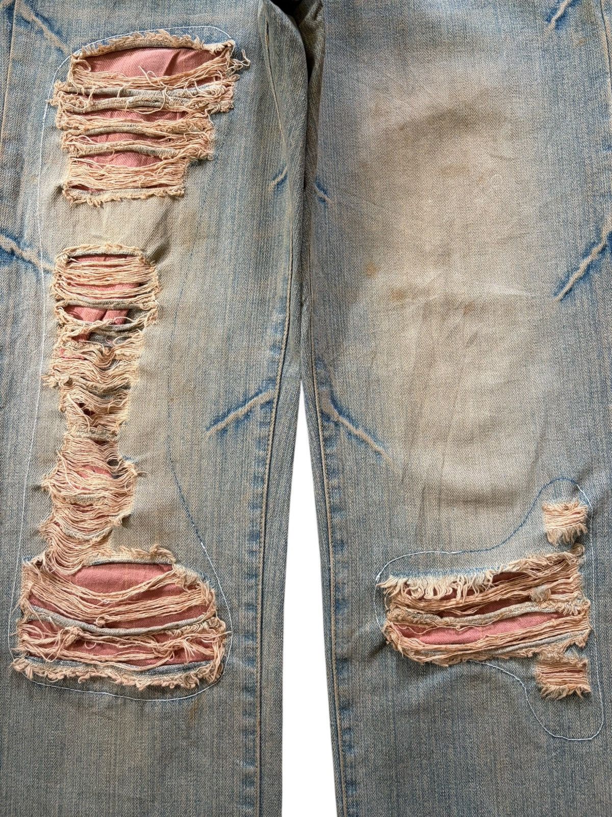 Kapital Vintage Japanese Brand Rusty Wash Distress Patch Loose Jeans Size 33" - 3 Thumbnail