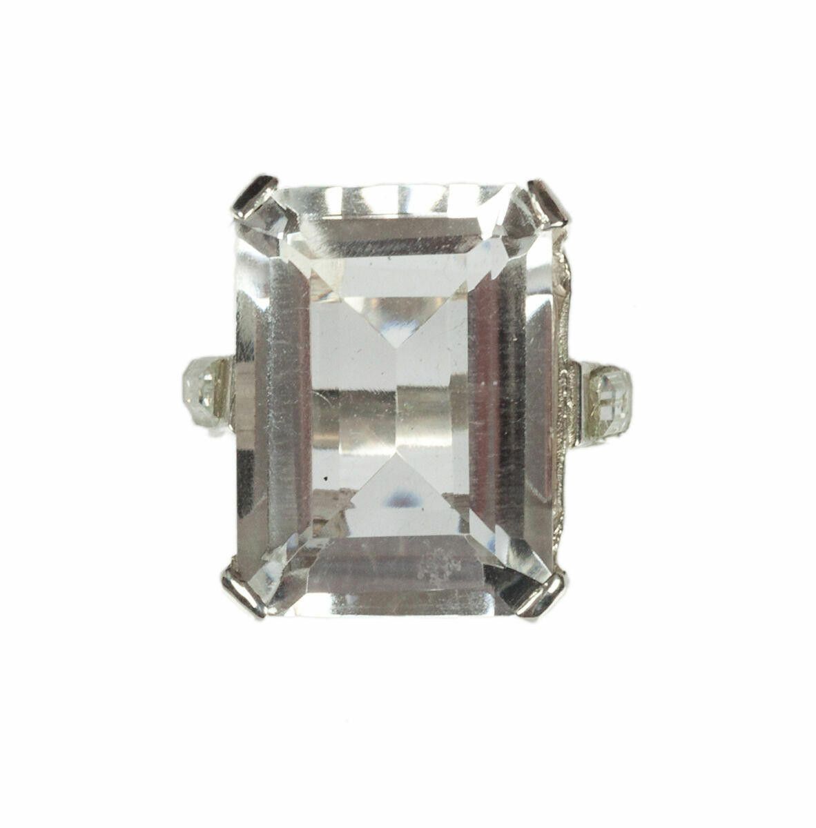 Designer Sterling Silver Emerald Rock Crystal Quartz Cocktail Ring Size ONE SIZE - 1 Thumbnail