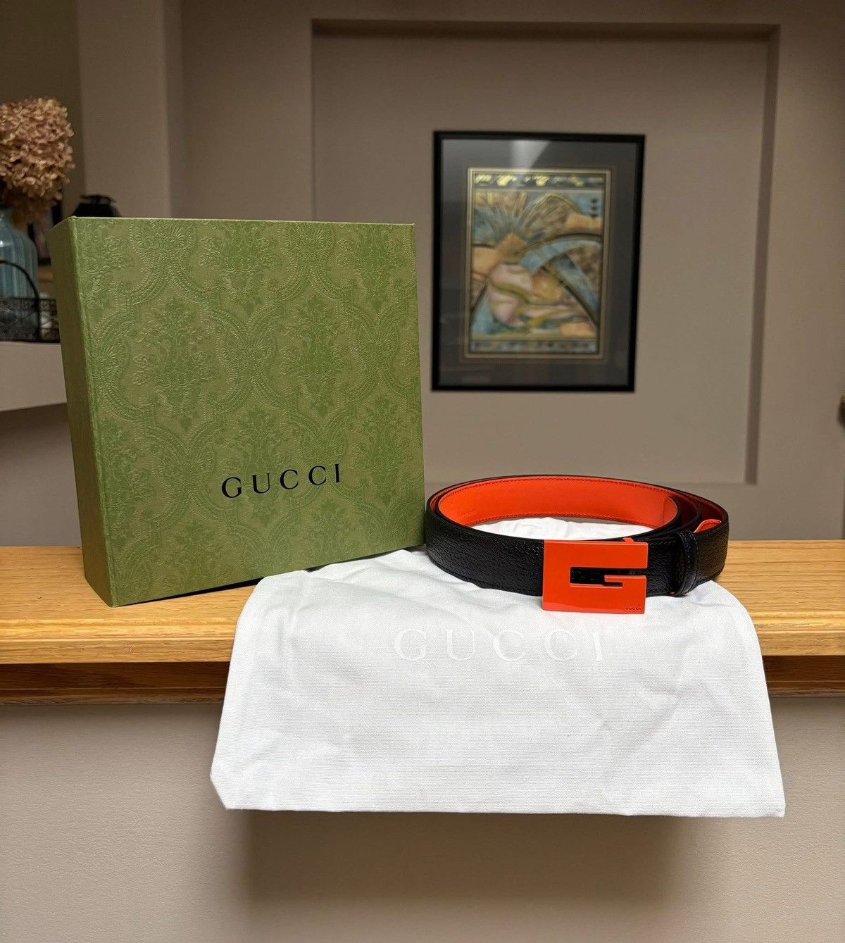 Gucci Gucci Leather Orange ‘G’ Icon Belt Size 36 - 1 Thumbnail