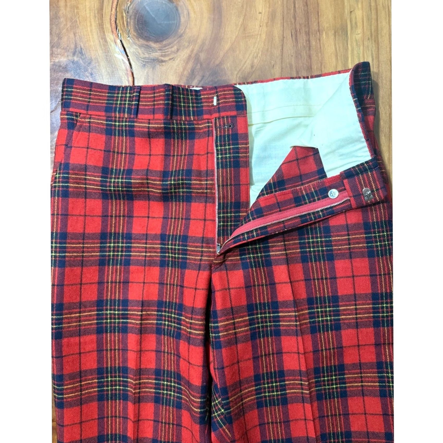 Vintage VINTAGE Corbin Pants Plaid Wool 33 x 30 70s Red Size US 33 - 4 Thumbnail