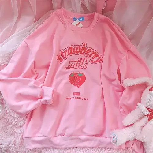 Japanese Brand × Vintage Harajuku Kawaii Sweatshirt Strawberry Pink Sweatshirts Size ONE SIZE - 3 Thumbnail